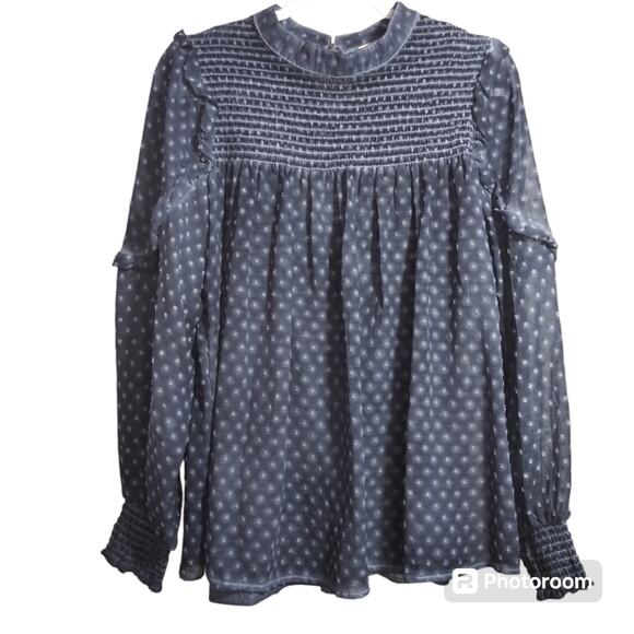 Indigo Thread Co. Woven Long Sleeve Smocked Yoke Swiss Dot Top W/ Tank Size XL - Picture 2 of 8
